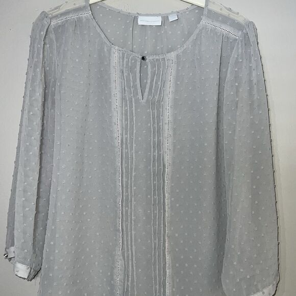New York & Company semi sheer clip dot blouse - Picture 2 of 8
